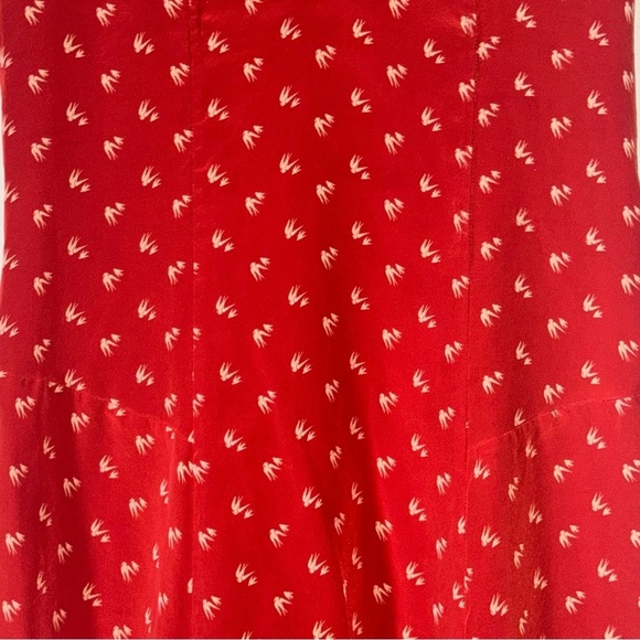 Women's Anthropologie Moulinette Soeurs Scarlet Red Dress with Ivory Bird Motif - Picture 4 of 10